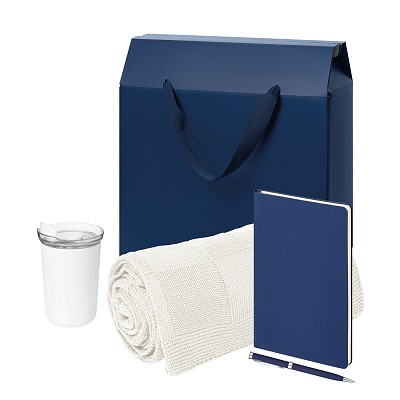 Подарочный набор Welcome Pack Spark, синий (термокружка,ежедневник, ручка, плед, коробка-пакет) (Синий, белый)
