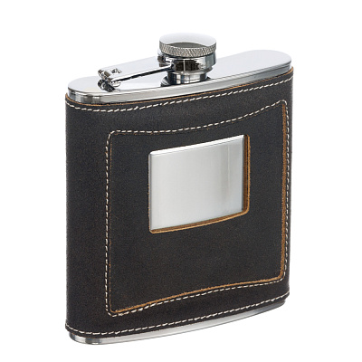 Фляга S.Quire 0,18 л сталь+натуральная кожа коричневая