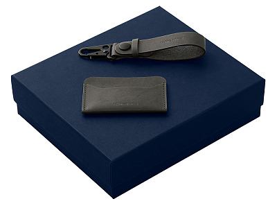 Подарочный набор Long River: картхолдер, ремешок для ключей (Черный/синий)