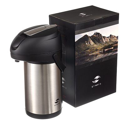 Термос с помпой Stinger, 3 л, широкий, нержавеющая сталь, серебристый, 24,4 х 17,5 х 37,2 см