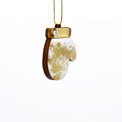 Ёлочная игрушка Варежка (белый с золотым )