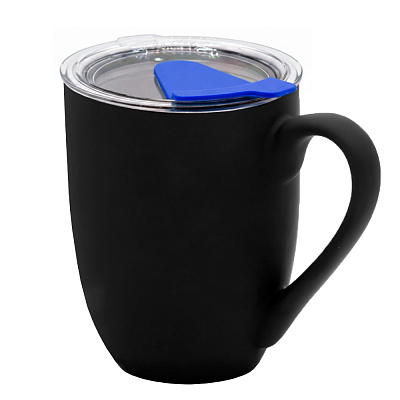 Кружка с крышкой Velvet Duo, софт-тач, чёрная/синяя (Черный/синий)