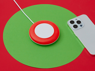 Беспроводное зарядное устройство Disc со встроенным кабелем 2 в 1 (Красный)