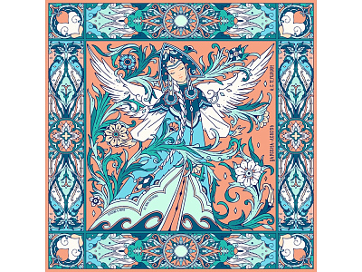 Платок Царевна Лебедь (Синий, белый, розовый)