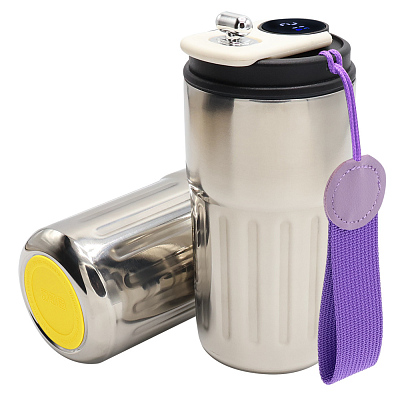 Термокружка Ashly To Go, серебристая/фиолетовая/жёлтая (Серебристый/фиолетовый/жёлтый)