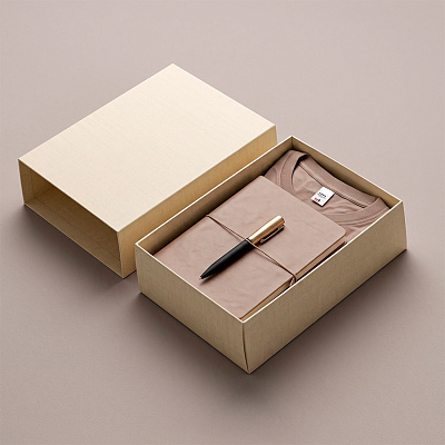 Набор подарочный Welcome Box: футболка LIBRA размер XL, ежедневник, ручка в коробке (Бежевый)