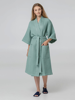 Халат вафельный женский Boho Kimono, зеленая мята