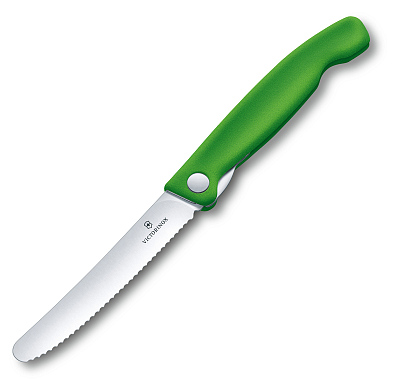 Нож для овощей VICTORINOX SwissClassic, складной, лезвие 11 см с волнистой кромкой, зелёный