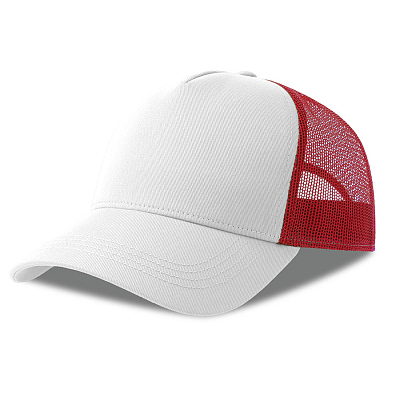 Бейсболка RAPPER COTTON-S, 5 клиньев, пластиковая застёжка (Белый, красный)