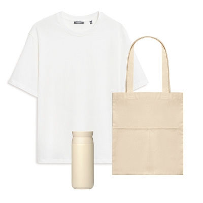 Набор с одеждой RUST (футболка, термобутылка, шоппер), белый/бежевый, M/L (Белый, бежевый)
