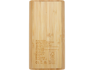 Портативное зарядное устройство Tulda из бамбука, 20000 mAh