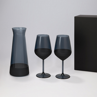 Подарочный набор декантер + 2 бокала для вина Black Edition в черной коробке (Чёрный)