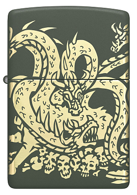 Зажигалка ZIPPO Dragon Design с покрытием Green Matte, латунь/сталь, зеленая, матовая, 38x13x57 мм