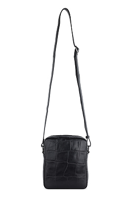 Сумка наплечная мужская BUGATTI Nevio, чёрная, воловья кожа/хлопок, 17,5х5,5х19,5 см, 2 л