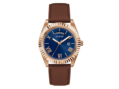 Часы наручные CONNOISSEUR, мужские (Корпус- розовое золото, циферблат- синий, крепление- коричневый)