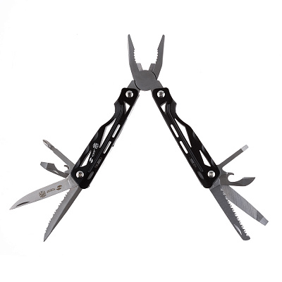 Мультитул Stinger, 104x43 мм,13 функций, сталь/алюминий, чёрно-серебристый, в нейлоновом чехле (Черный)